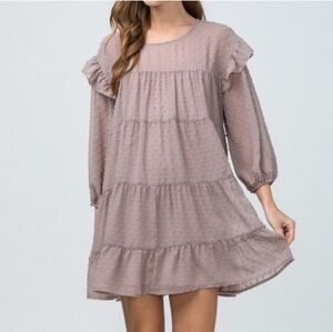 Entro Swiss Dot Tiered Dress Sz: L By Anthropologie Mini Summer Style Sheer